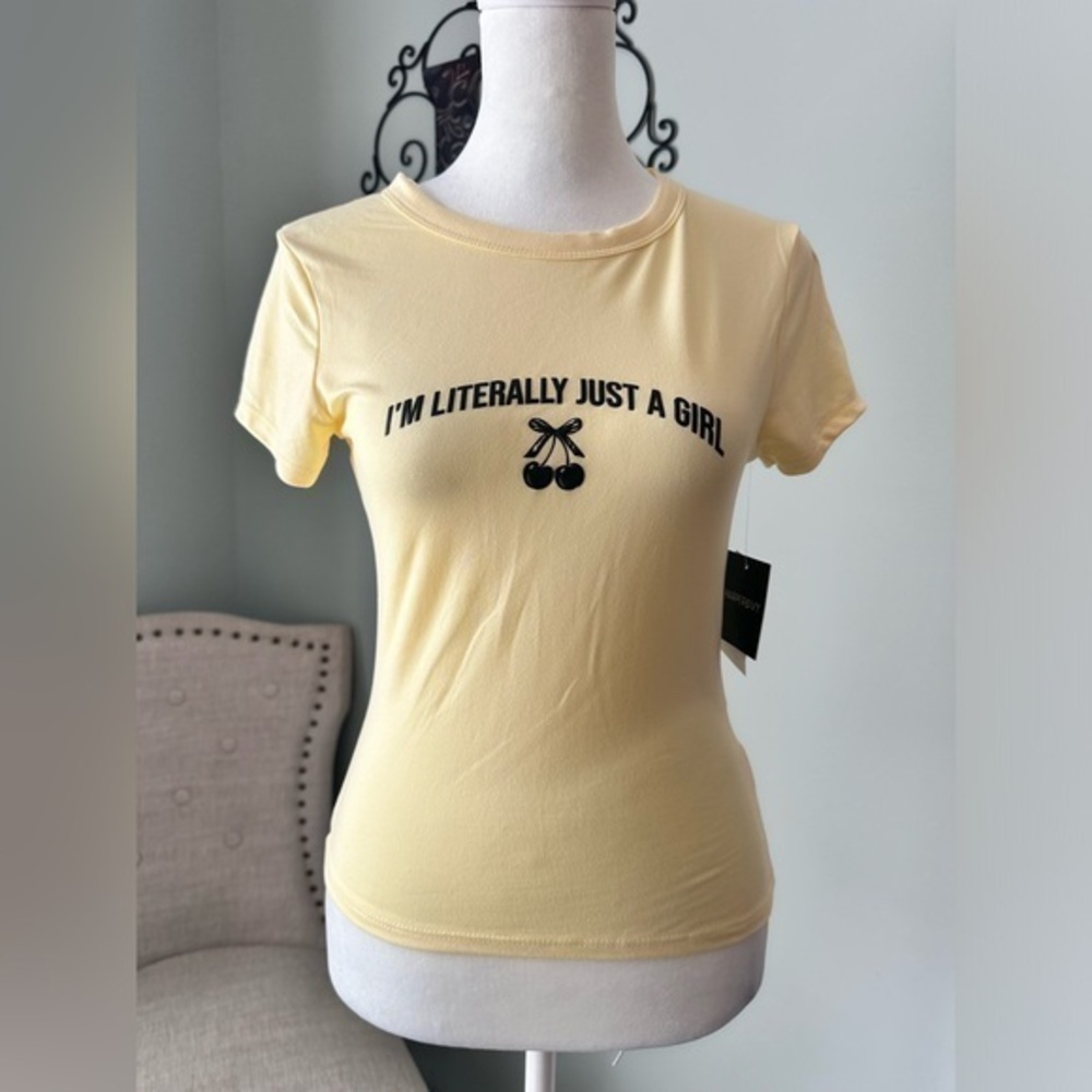 S NWT Harper & ivy literally just a girl yellow baby doll t shirt top y2k TikTok